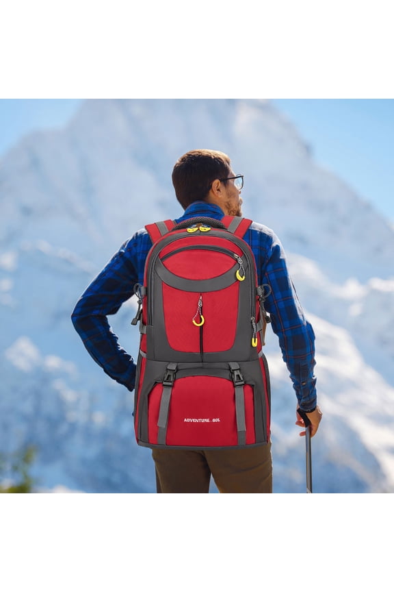 60L Multi Functional Mountaineering Bag Summer Large Capacity Waterproof Outdoor Hiking Backpack Travel Load Reduction Backpack, Red