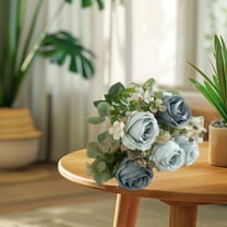 YiBai Beautiful Artificial Silk Fake Flowers Wedding Valentines Bouquet Bridal Decor, Blue