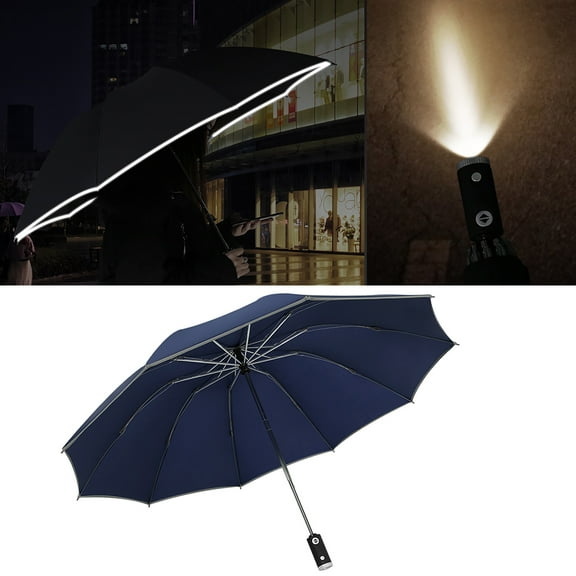 YiBai Blue Umbrella for Sun Rain Travel, Automatic Umbrella Reverse Folding Business Umbrella With Reflective Strips #.080