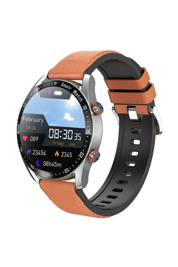 Bluetooth Call Smartwatch Stainless Steel Strap Watch,for Men Dad,Orange,PU band