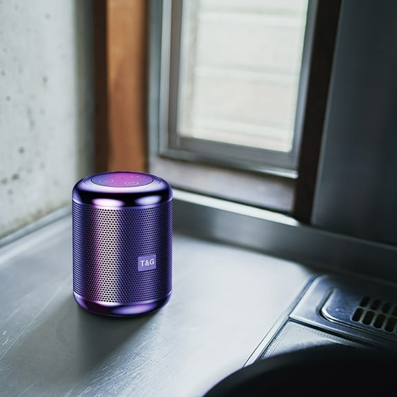 YiBai Bluetooth Speaker, 360° HD Surround Sound W/Bass, 9D Cinema Stereo, Portable Lightweight Wireless Travel Speakers With LED Light And 800mA Battery,Purple,for Father Dad