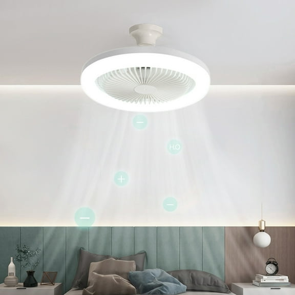 YiBai Ceiling Fan With Lights, Enclosed Low Fan Light, Ceiling Light With Fan, Hidden Fan With E27 Lamp, White #N.783