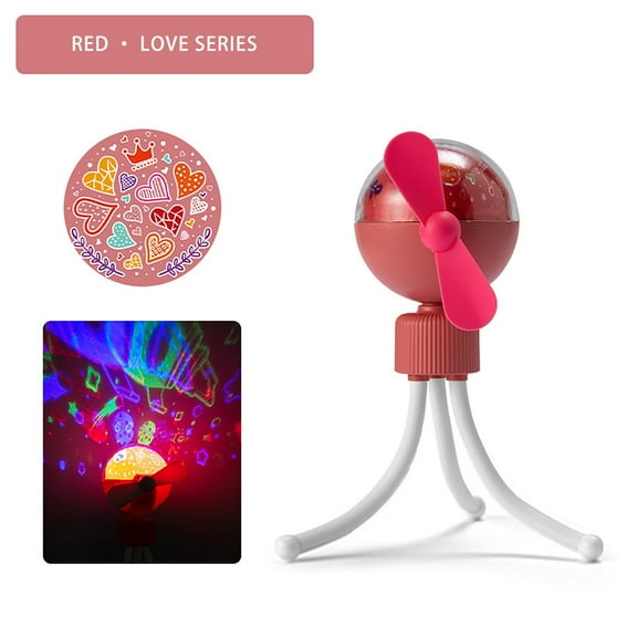 YiBai Clip Fan With Flexible Tripod 360° Rotatable Quiet USB Clip On Fan With Colorful Projection Lamp With 3 Speed For Travel Office Room Outdoor, Red #N.2536
