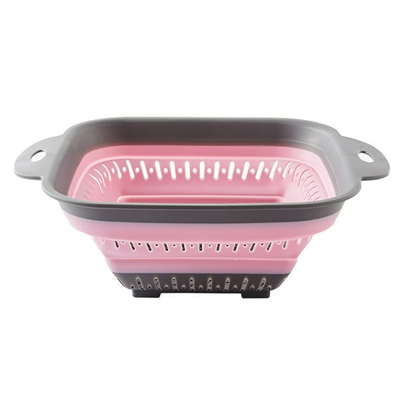 YiBai Colander Strainer with Plastic Handles Foldable Storage Basket, Pink