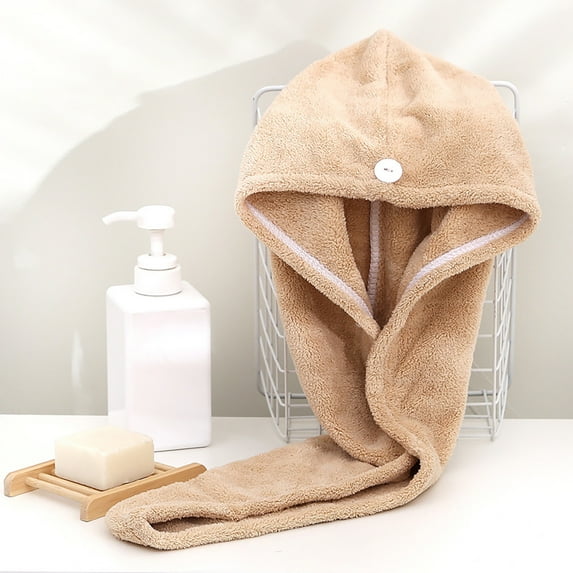 YiBai Coral Velvet Thickening to Increase Soft Absorbent Shower Cap Dry Hair Towel, C