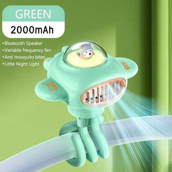 YiBai Cute Pet Fan Baby Stroller Mosquito Repellent, Rotatable, Silent, Strong Wind USB Speaker, Small Fan, Green #N.1006
