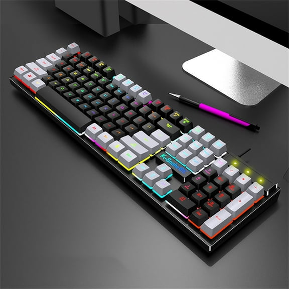 YiBai Gaming Keyboard, Gaming Keyboard 104 Keys Wired USB Colorful RGB Backlight Keyboard Plug And Play For Computer Gamer #.21, Gray&Black
