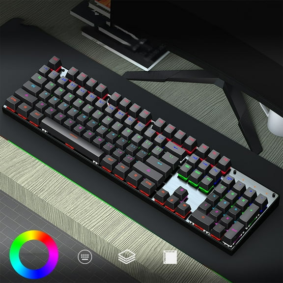 YiBai Gaming Keyboard, Mechanical Gaming Keyboard RGB LED Backlit Wired Keyboard With Blue Switches For Gaming PC 104 Keys #.69, Black