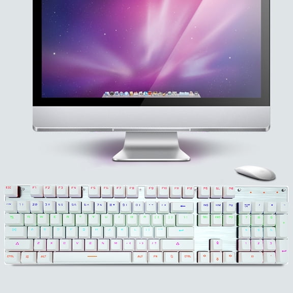 YiBai Gaming Keyboard, Mechanical Gaming Keyboard RGB LED Backlit Wired Keyboard With Blue Switches For Gaming PC 104 Keys #.70, White