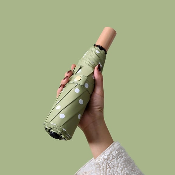 YiBai Green Umbrella for Sun Rain Travel, Flat Lightweight Umbrella Parasol Folding Sun Umbrella Mini Umbrella #.054