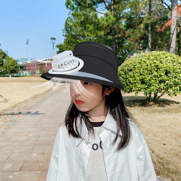 YiBai Hat With Fan For Women - Fan Visor Hat - Three Gear Mediation And Large Area Sun Protection, Black #N.1507