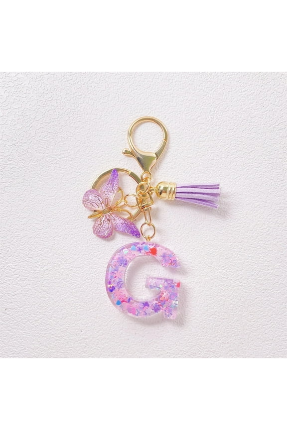 Initial Letter Keychains For Women Tassel Purple Cute Car Keychain For Wallet Backpack Bag , G