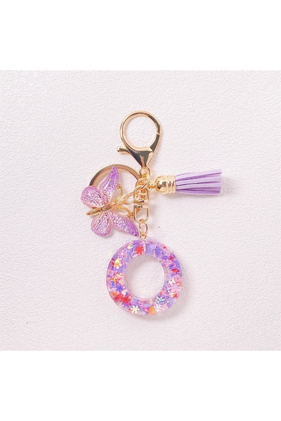 Initial Letter Keychains For Women Tassel Purple Cute Car Keychain For Wallet Backpack Bag , O