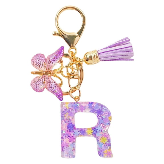 YiBai Initial Letter Keychains For Women Tassel Purple Cute Car Keychain For Wallet Backpack Bag , R
