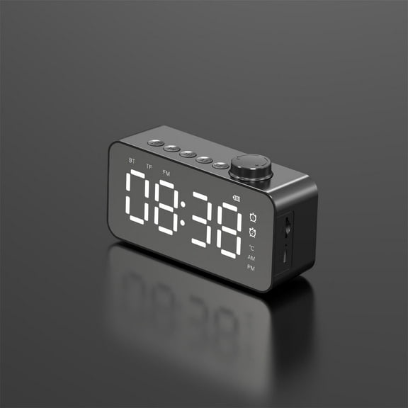 YiBai LED Mirror Digital Alarm Clock Big Display Table Alarm Clock Wireless Speaker Subwoofer Music Player Support Bluetooth,Black,for Father Dad
