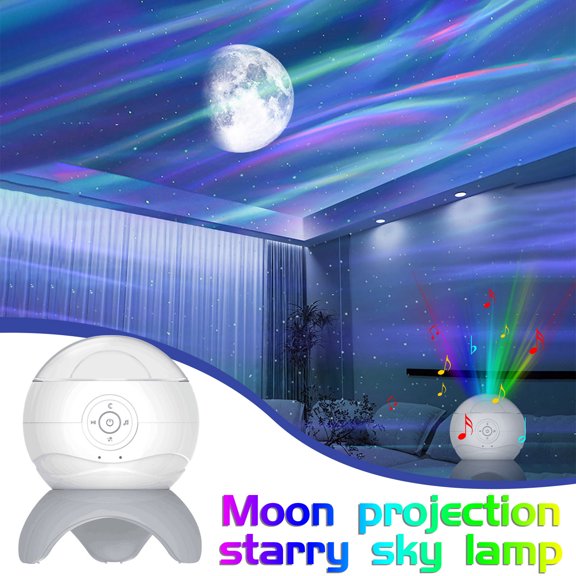 YiBai LED Projection StarrySky Light Intelligent Voice Bluetooth Speaker Home Colorful USB Light,White,for Father Dad
