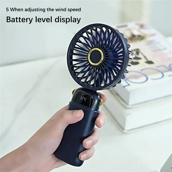 YiBai Mini Handheld Fan Portable Foldable USB Fans With Smart Led Digital Display Quiet Small Desk Fan With 5 Speed For Office Outdoor Sport Home Traveling, Blue #N.2826
