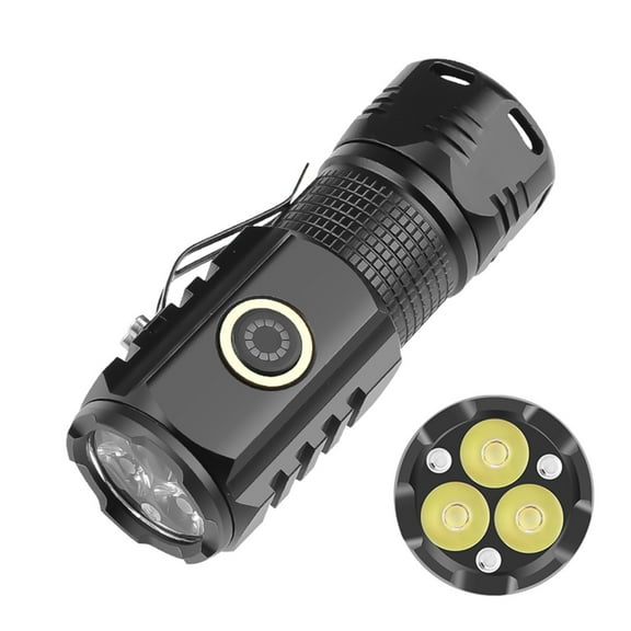 YiBai New Product 3 * LED Strong Light Multifunctional Flashlight With Three Eyes Small Steel TYPE-C Charging Convenience Mini Flashlight,C,16340 Battery