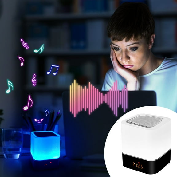 YiBai Rechargeable LED Colorful Smart Alarm Clock Breathing Music Night Wireless Bluetooth Speaker Touching Control Bedside Lamp,Black,for Father Dad