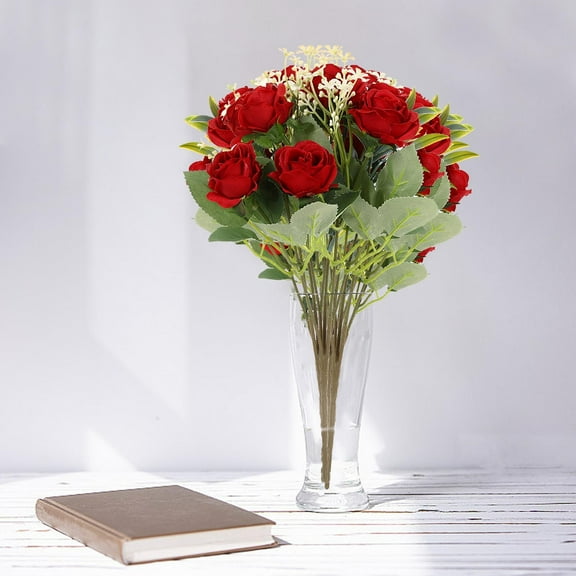 YiBai Red Artificial Flowers for Outdoors Simulated Flowers Bouquets Of Roses Silk Flowers Home Decor Vases Flower Arrangements Ornaments Fake Flowers Wedding Flowers #.436