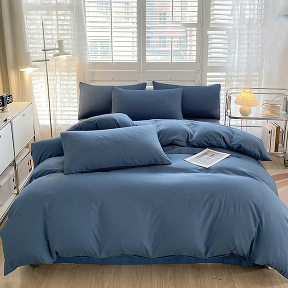 YiBai Solid Color and Khaki 4 Piece Bed in a Bag Comforter Set With Sheets, Blue