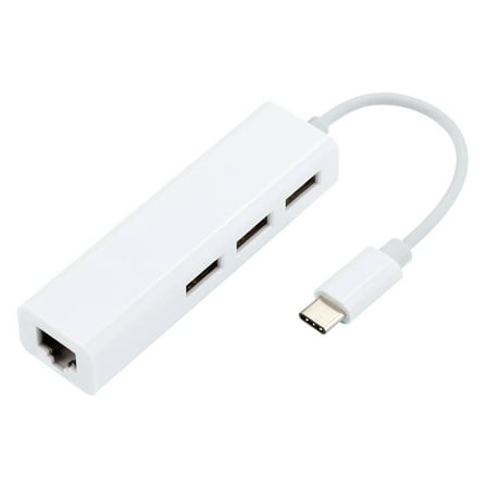 YiBai USB-C to LAN RJ45 Ethernet Network Cable Adapter 3 USB 2.0 Port Hub ,White