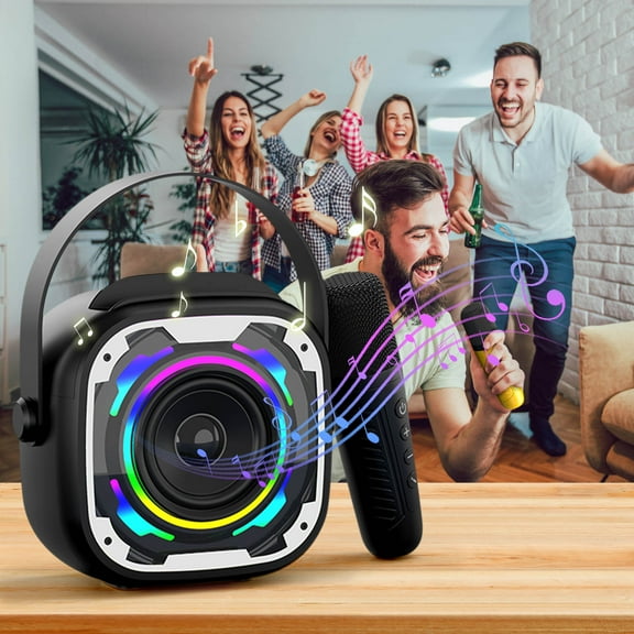 YiBai Wireless Bluetooth Microphone Speaker Integrated K Song Outdoor Portable Desktop Small Subwoofer Sound,Black,for Father Dad