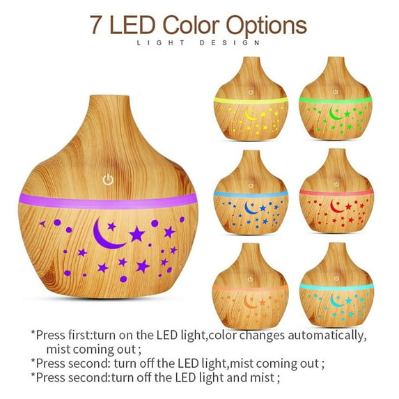 YiBai Yellow Humidifiers for Bedroom, Star Sky Wood Grain Hollow Star Moon Humidifier Colorful Translucent Mini Portable 130ML Aromatherapy Machine #.458