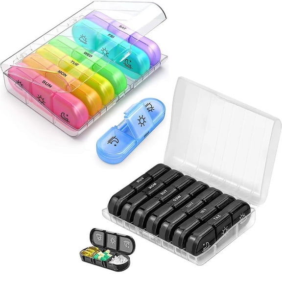YiFrZour 2 Pcs Assorted Colors Pill Box with 21 Compartment Great for Travel