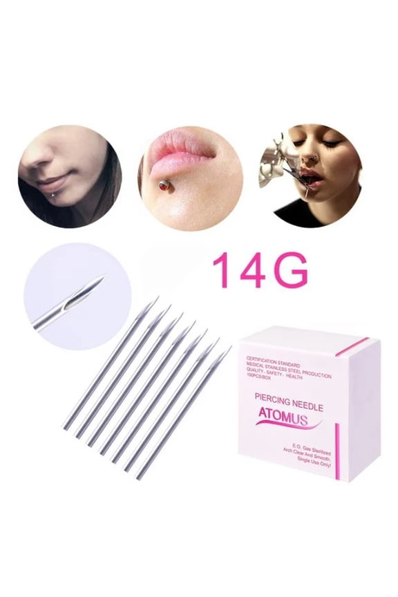 14G Body Piercing Needles, Stainless Steel, Sterile, Disposable, 100pcs