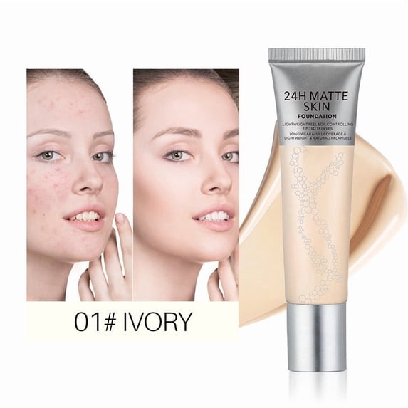 YiFudd 24H Matte Oil Control Long-Lasting Foundation, Lightweight Buildable Liquid Base for All Skin Types, Natural Finish, 30ml / 1.01 fl oz, Ivory
