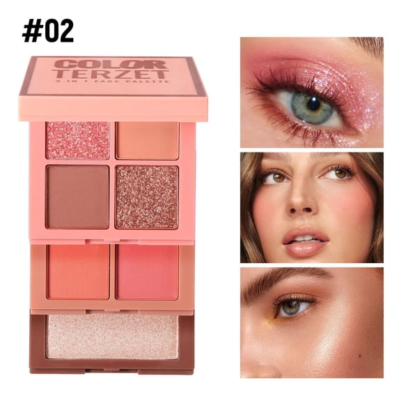 YiFudd 3-in-1 Highlighter Blush Eyeshadow Palette Warm Peach Glow, Multi-Use Face Makeup Compact for Travel & Daily Wear, 1 Palette