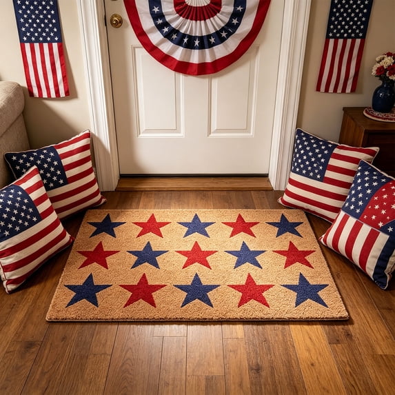 YiFudd 4th Of July Doormat, American Flag Imitation Coir Mat For Memorial Day, Independence Day Home Decor