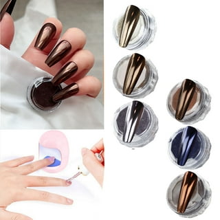 4 Colors Nail Chrome Powder with Brush, Mixed Red Silver Brown Pink Mirror  Metallic Nail Glitter Pigment Rubbing on Nails Decoration Winter Autumn