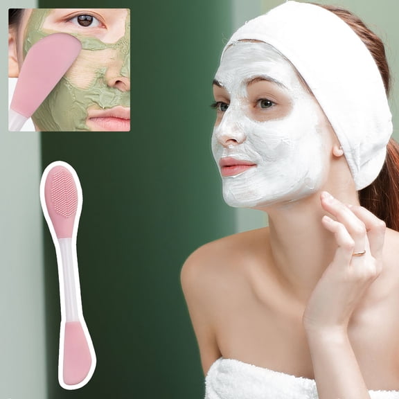 YiFudd Double Head Silicone Facial Mask Brush, Beauty and Skincare Tools, Mud Mask Mixing Brush, Soft Rubber Head Facial Cleaning Brush (Pink)