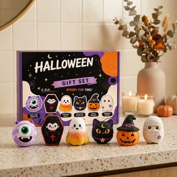 YiFudd Halloween Bath Bombs Gift Set, 6-Pack Spooky Ghost Pumpkin Bath Ball Gift Set, Halloween Basket Stuffers & Party Favors