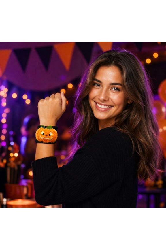 Halloween Pumpkin Slap Bracelet, Cute Halloween Party Accessory, Soft Fabric, 1 Pack