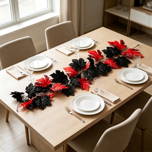 YiFudd Halloween Simulation Black Maple Leaf Vines for Fall Decoration, Flexible Iron Skeleton, Versatile Use, 1 Piece