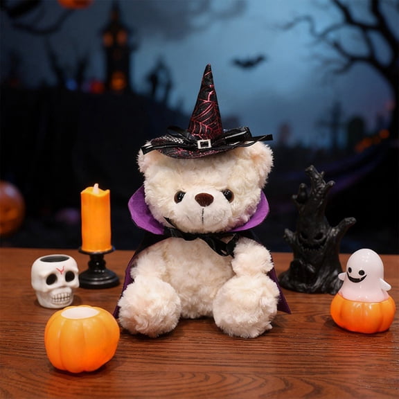 YiFudd Halloween Teddy Bear Toy, Adorable Pumpkin Bear for Fall Decor, 11.81x5.91 Inch