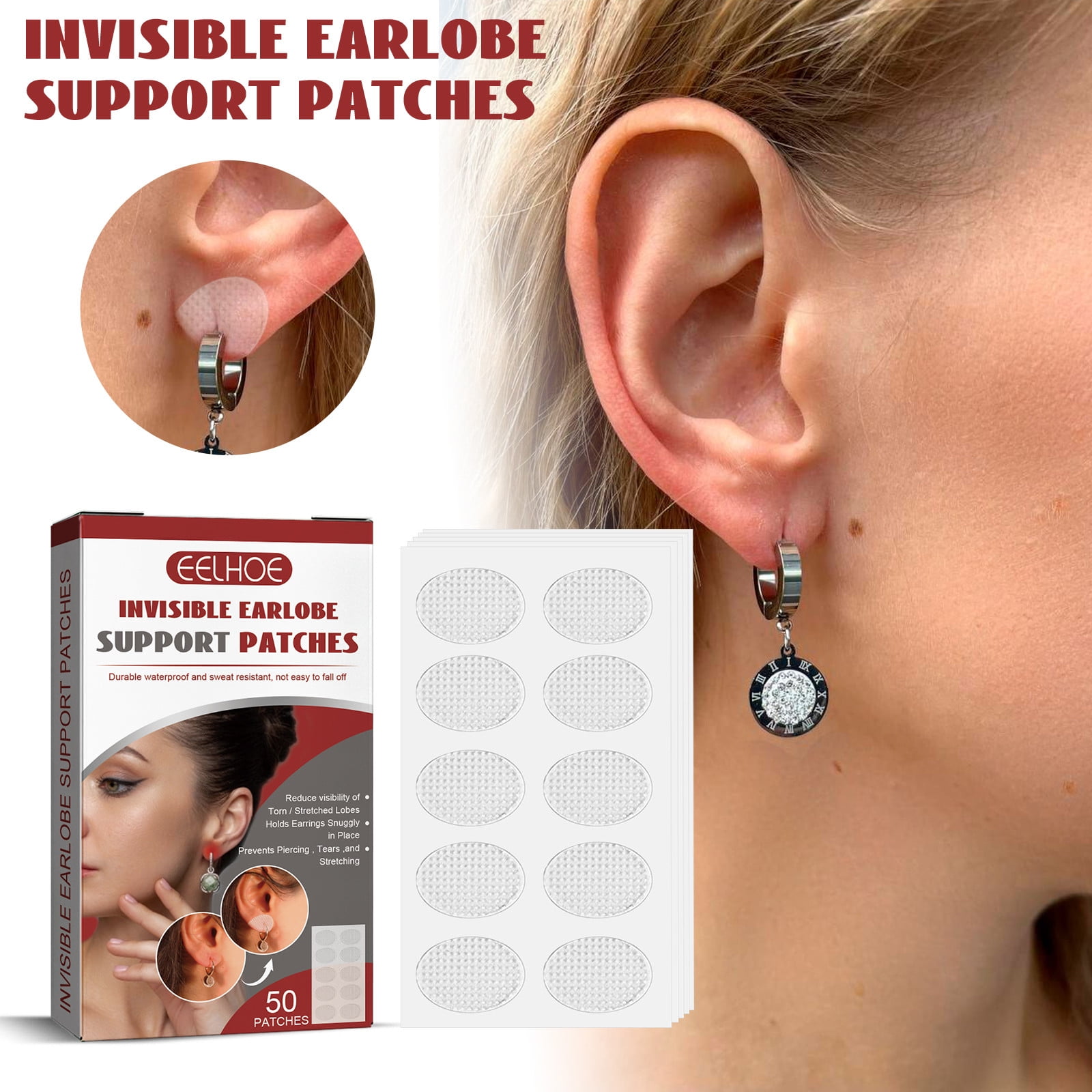 Yifudd Beauty Tool,Invisible Earlobe Support Patches,Clear Earring Support Patches,Earring Backs for Droopy Ears,Ear Care Products for Stretched Ear