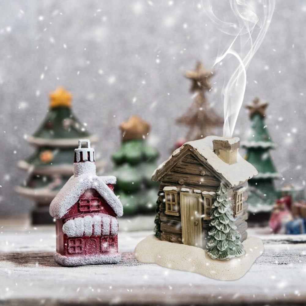 YiFudd Log Cabin Incense Burner Log Cabin Snowy Winter Incense Cone