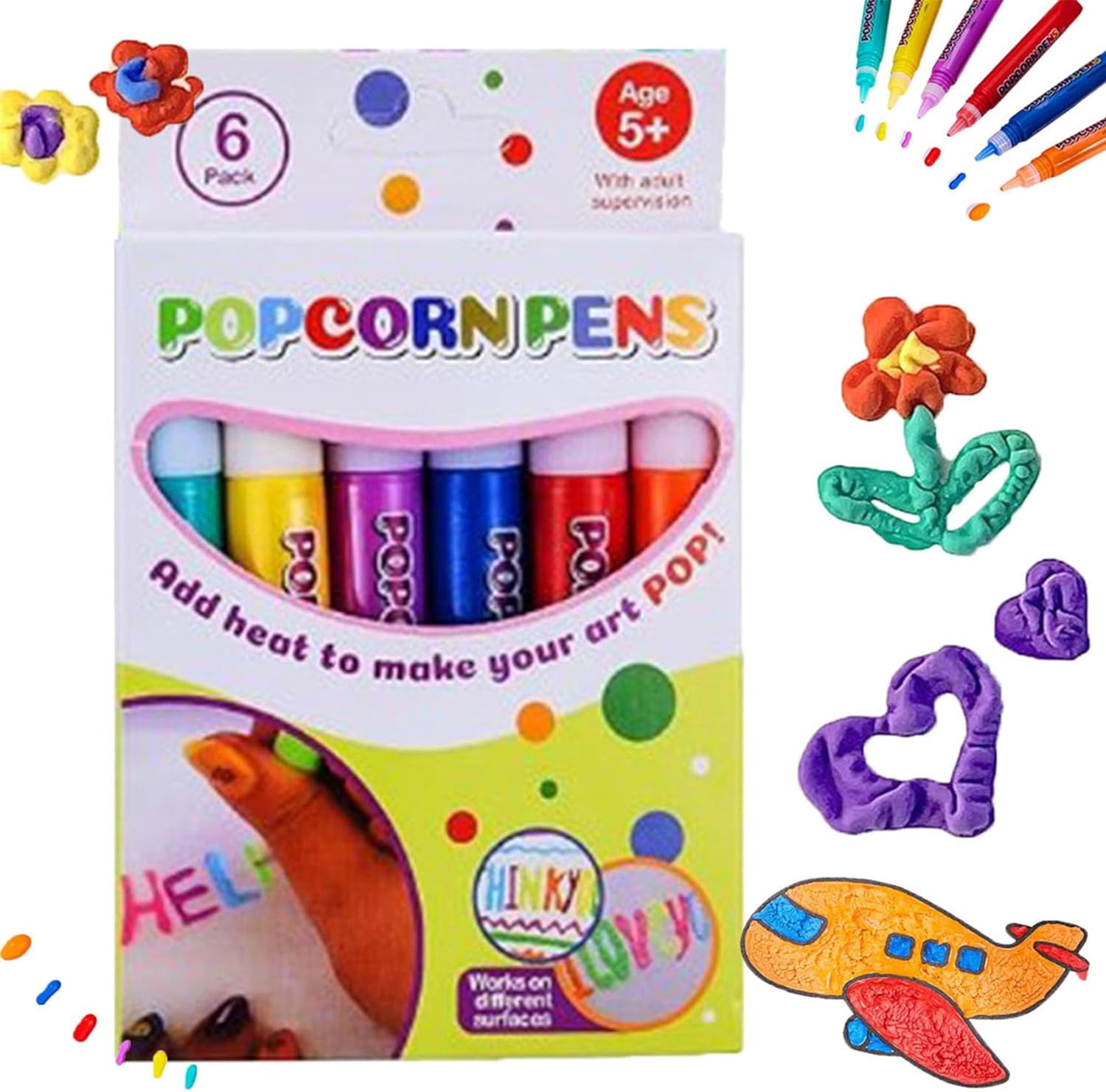 Puffy 3D Art Pens - Ink Puffs Up Like Popcorn Just Hairdryer Use Kids DIY  Set US