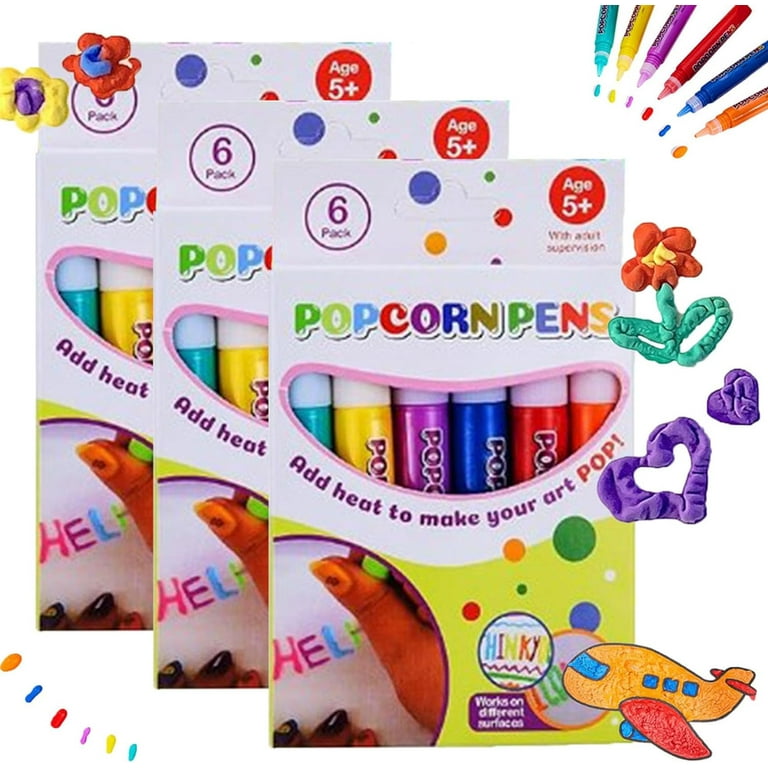 DIY Bubble Popcorn Drawing Pens,6Pcs Magic Popcorn Pens,Bubble Popcorn  Drawing Pens,Magic Puffy Pens,Magic Popcorn Color Paint Pen for Greeting