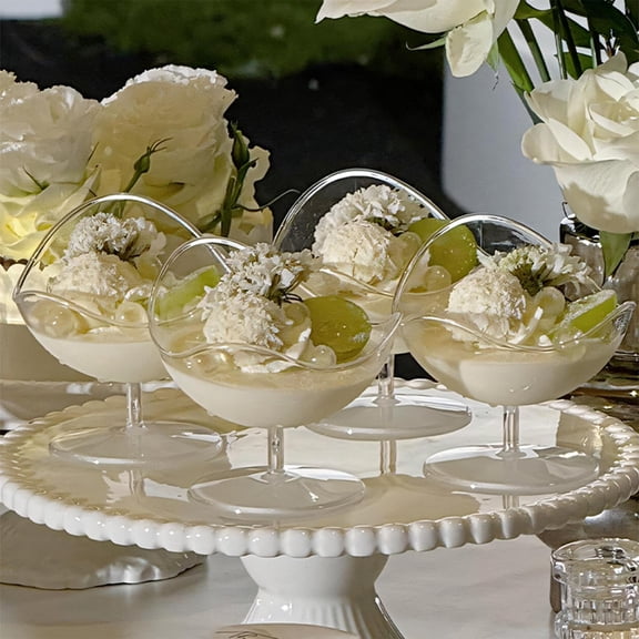 YiFudd Mini Dessert Cups, Stemmed Clear Plastic Ice Cream Cups for Yogurt Mousse & Pudding, Disposable, Clear 3.15in