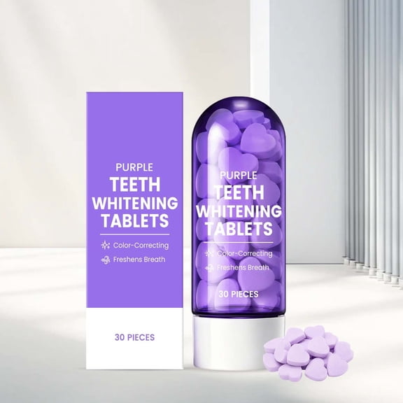 YiFudd Purple Color Correcting Toothpaste Tablets, Travel-Friendly Tabs for Freshen Breath, Remove Stains & Brighten Smile, 30 Pcs