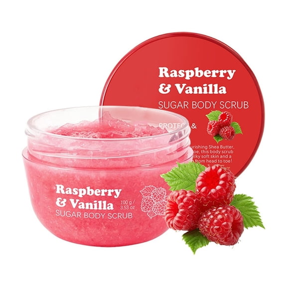 YiFudd Raspberry Body Scrub 100g, Exfoliating & Hydrating Body Polish for Dry Rough Skin, Brightening Shower Care, 3.52 oz