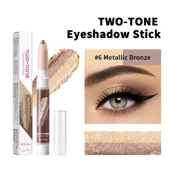 YiFudd Two-Color Waterproof Eyeshadow Stick, Metallic Bronze, Two Tone Eyeshadow Gradient Stick, Matte & Shimmer 2-in-1, 1.6g / 0.06 oz