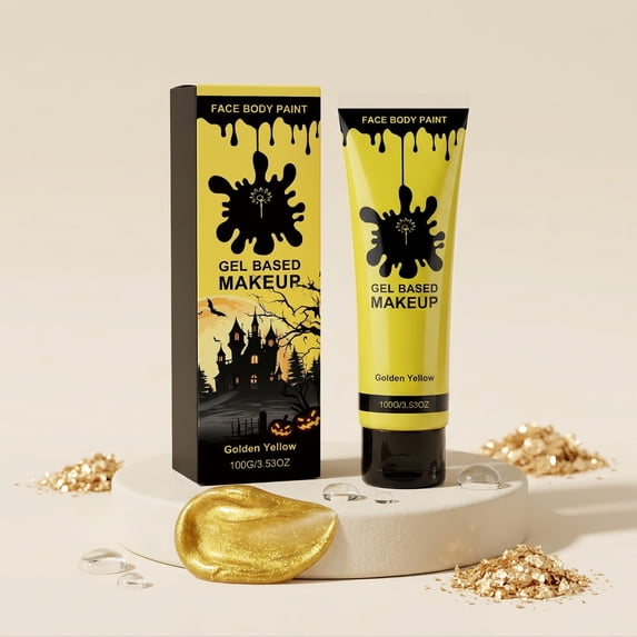 YiFudd Yellow Halloween Body Paint 100g, Water-Based Washable Face & Body Paint Cream for Party Carnival Stage Makeup, 3.53 oz