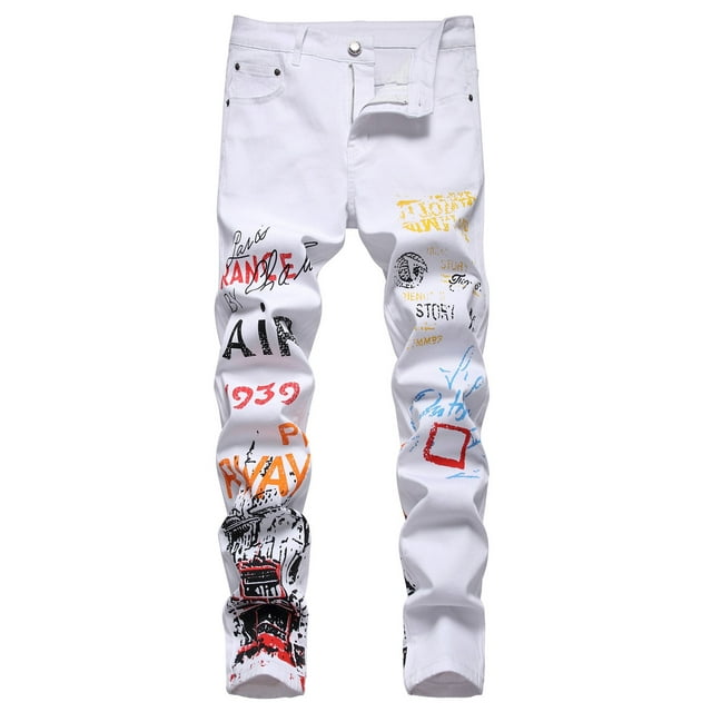 YiHWEI Black Jeans Men Skinny Fit New and Style Digital Letter Print ...
