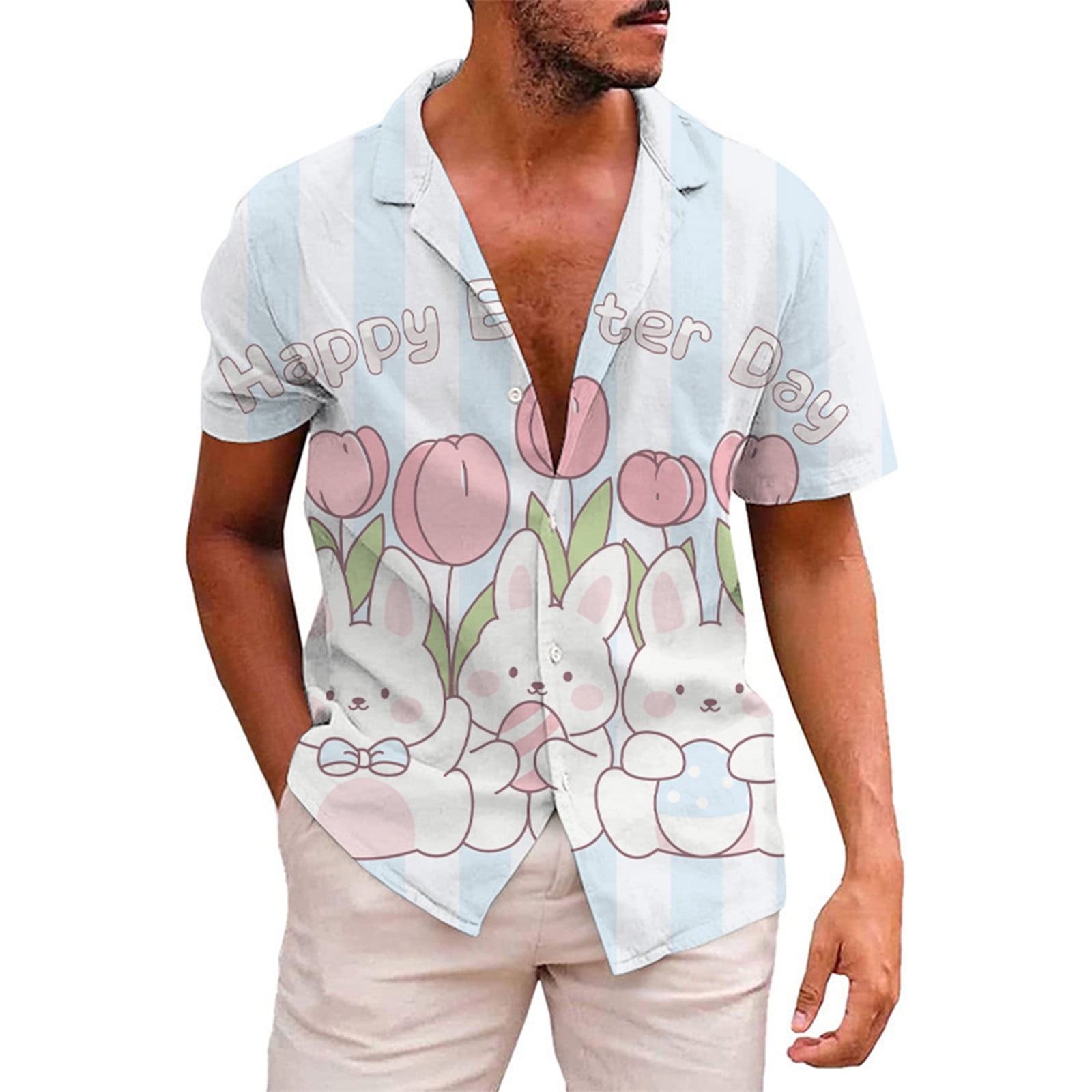 YiHWEI Easter Dress Shirts for Men Short Sleeve Black Men's Easter Day Theme Short Sleeve Shirt